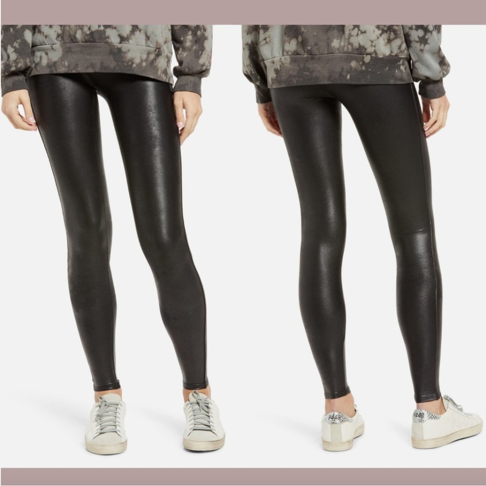 EUC SPANX [ SZ XS PETITE ] Faux Leather‎ Leggings in Black #6179